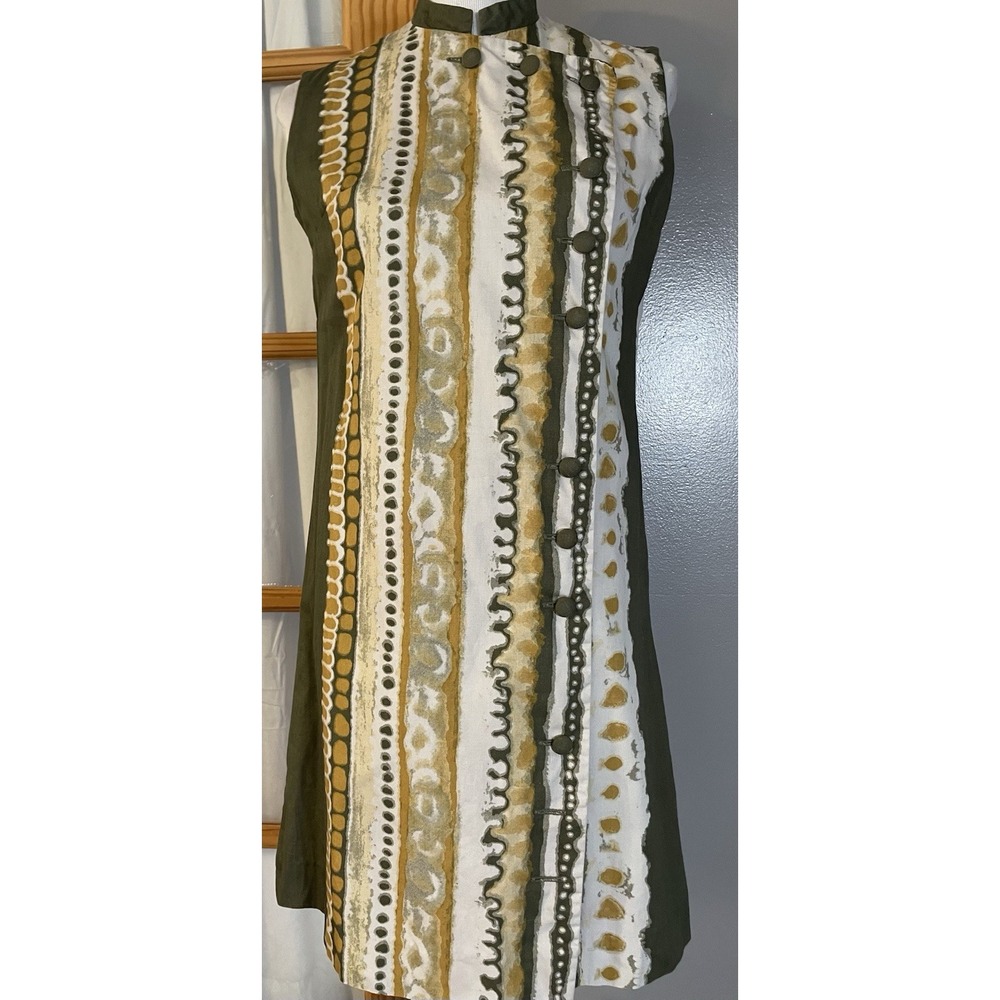 Vtg 90s Handmade Dress Sz M Yellow Green Button Down Sleeveless